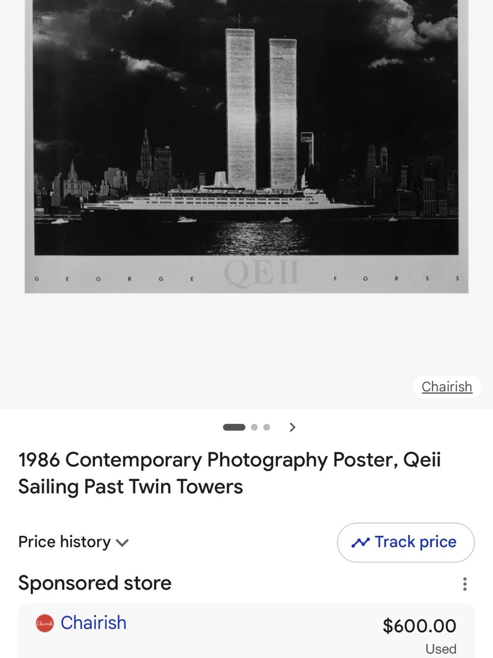 QE II Ship Poster — Black & White Twin Towers Photography